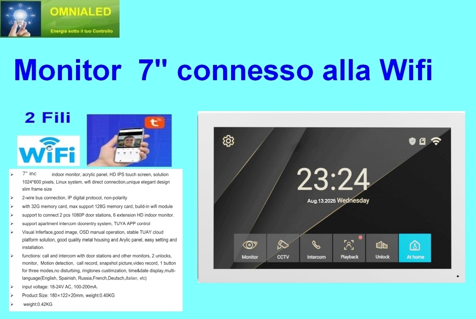 Monitor 7" 2 fili WIFI Omnialed